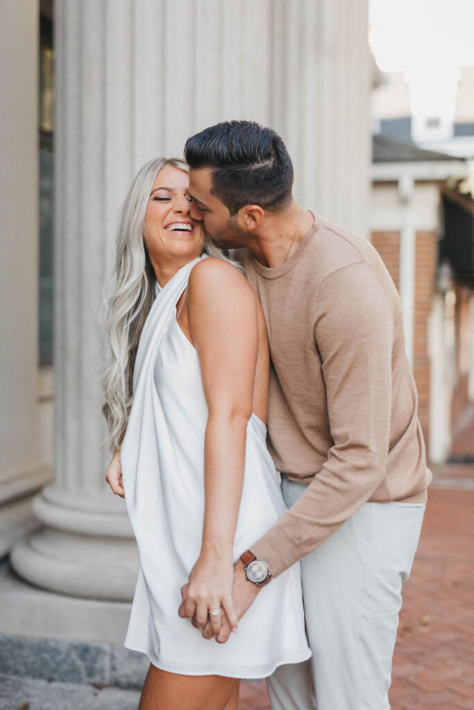couple kissing in Downtown Phoenixville Engagement Session photos