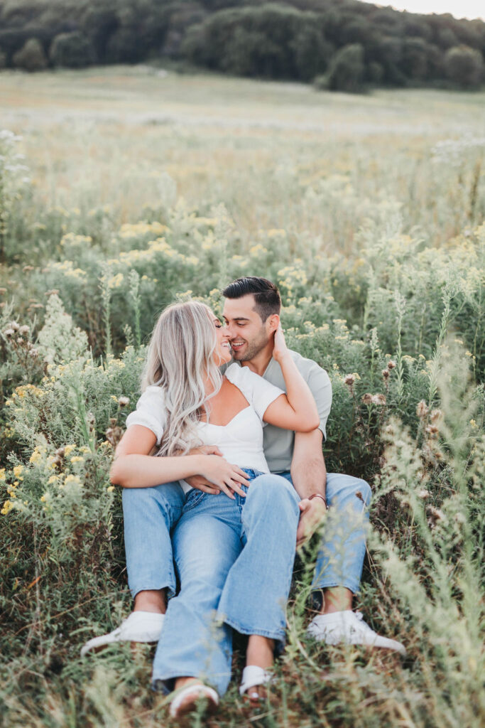 Philadelphia engagement session photos of a couple in a field
