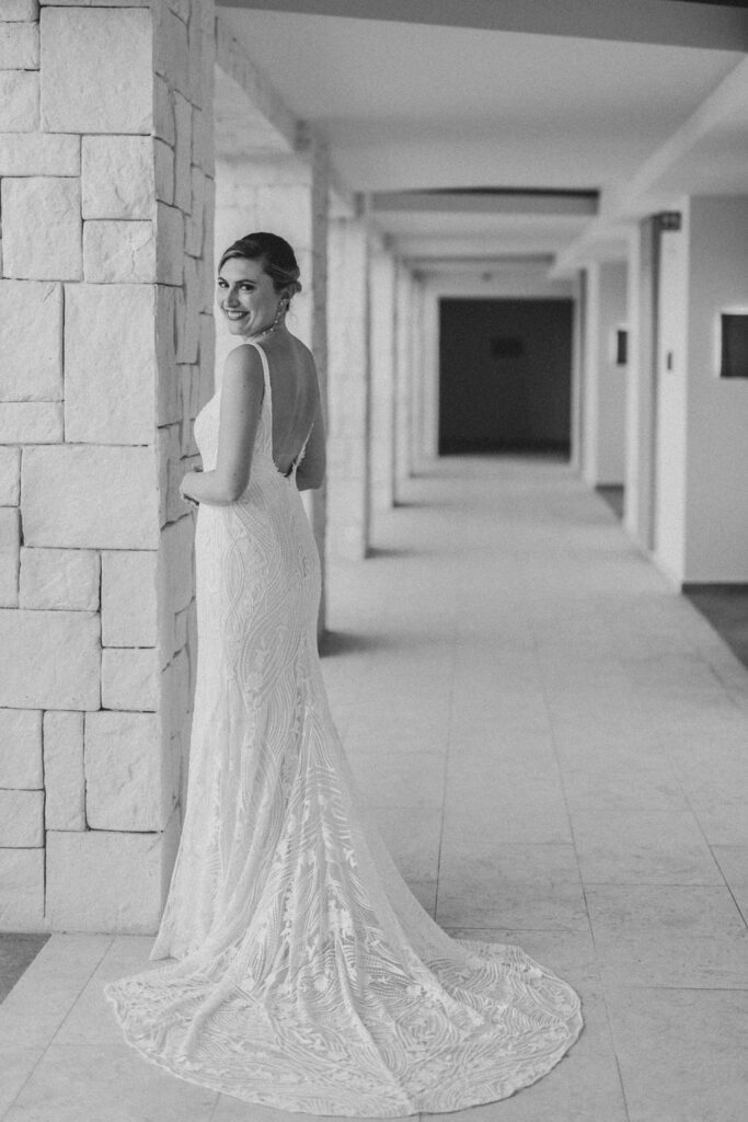 Bridal portrait of bride in white dress at the Hyatt Ziva Cap Cana resort in the Domincan Republic