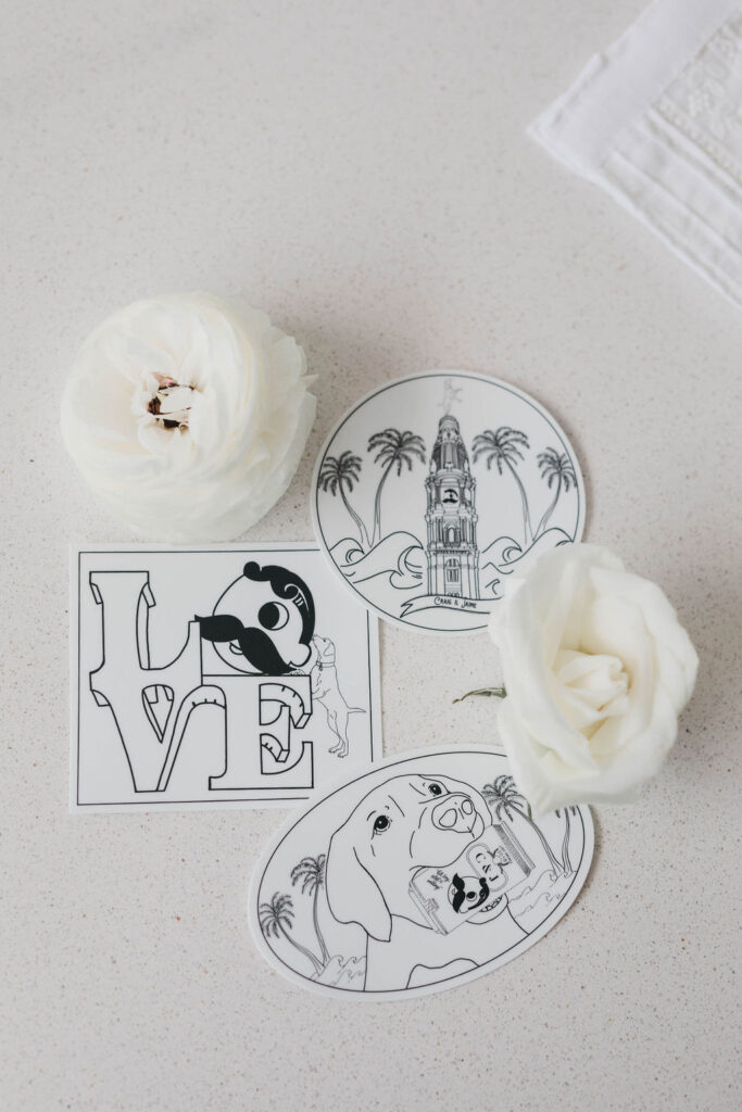 Custom illustrated wedding favor stickers