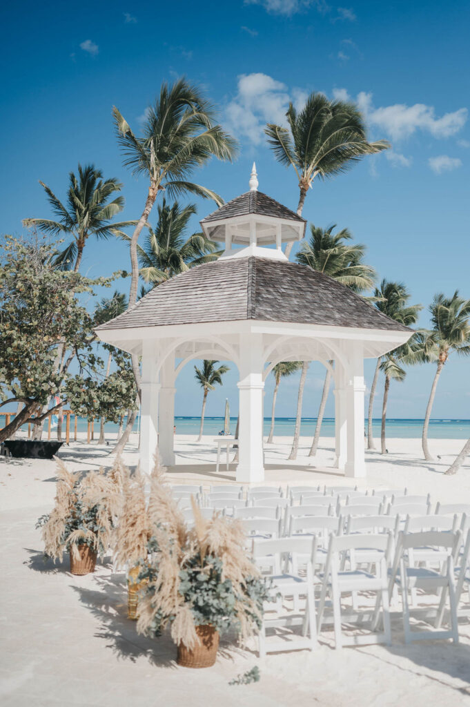 Pavilion set up for beach front wedding ceremony in the Dominican Republic | Lauren E. Bliss Destination Wedding Photography