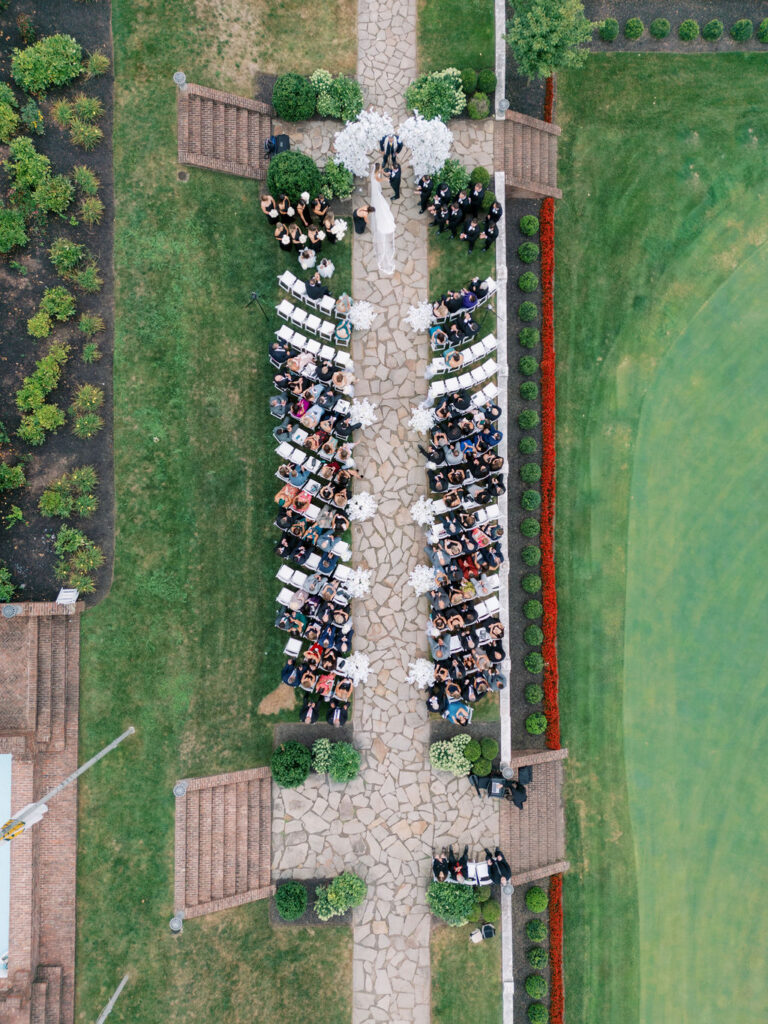 Aerial view over top of 