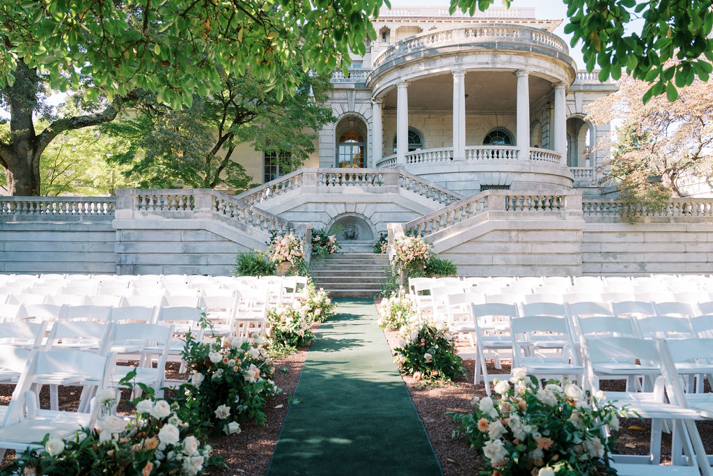 Outdoor space at Elkins Estate is set up for a wedding ceremony | Lauren Bliss Photography