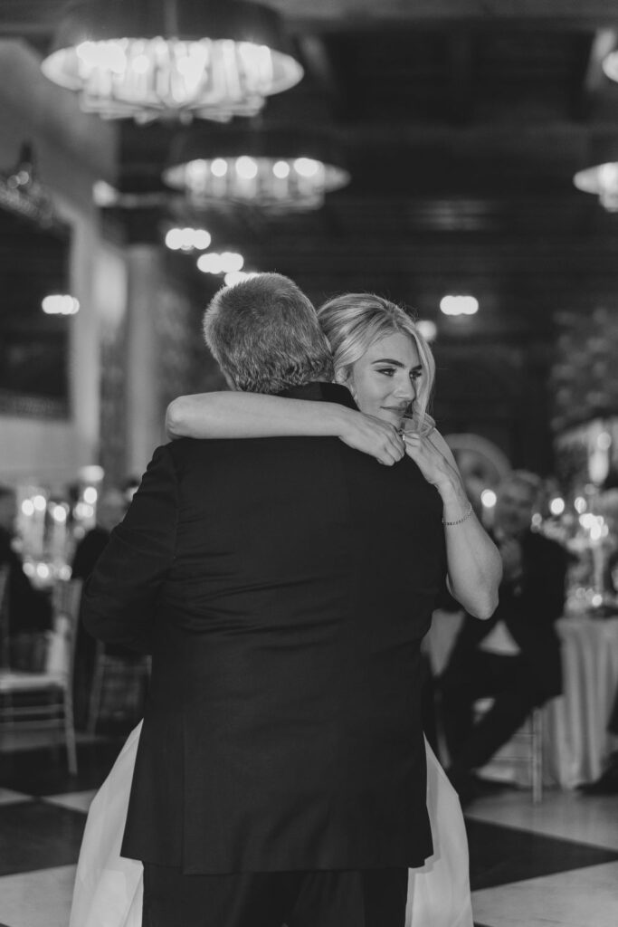 Bride dances with her father during wedding reception | Lauren Bliss Photography at Elkins Estate in Philadelphia