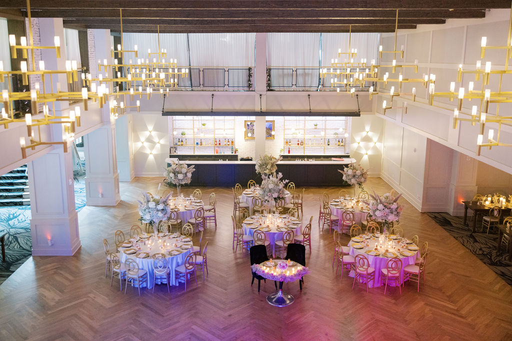 The Lucy Cescaphe venue set up for a wedding reception with sage green florals and details | Lauren Bliss Wedding Photography in Philadelphia