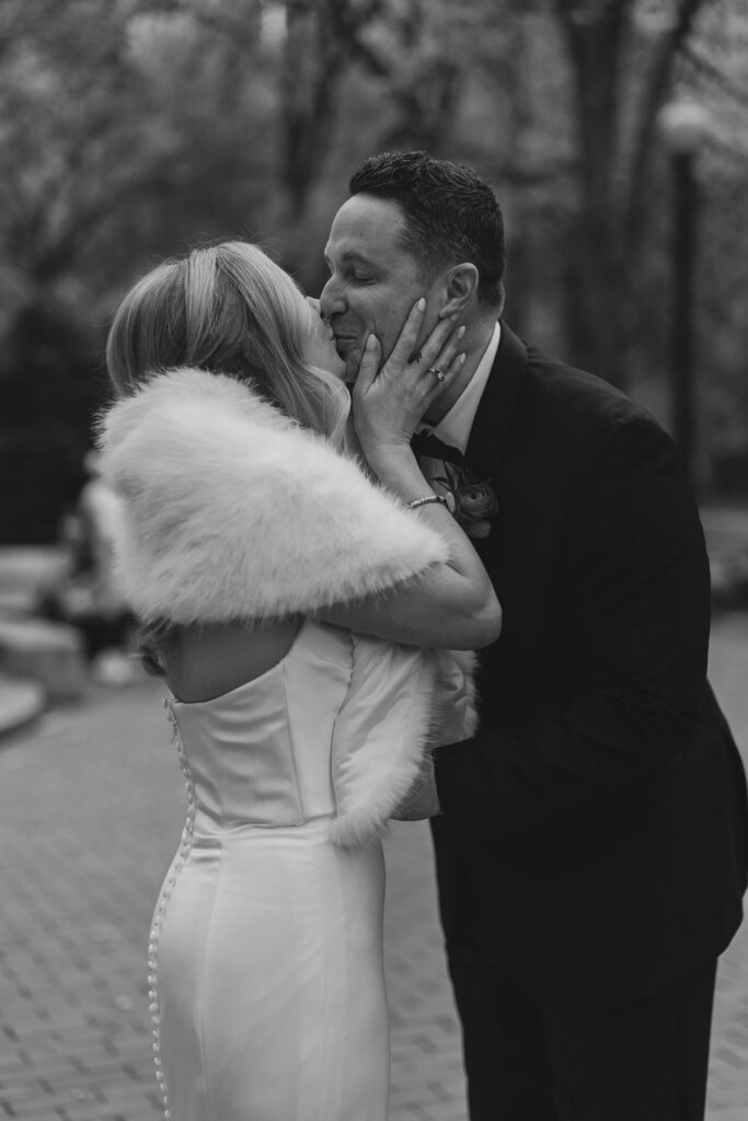Black and white Rittenhouse Square wedding portraits, Philadelphia
